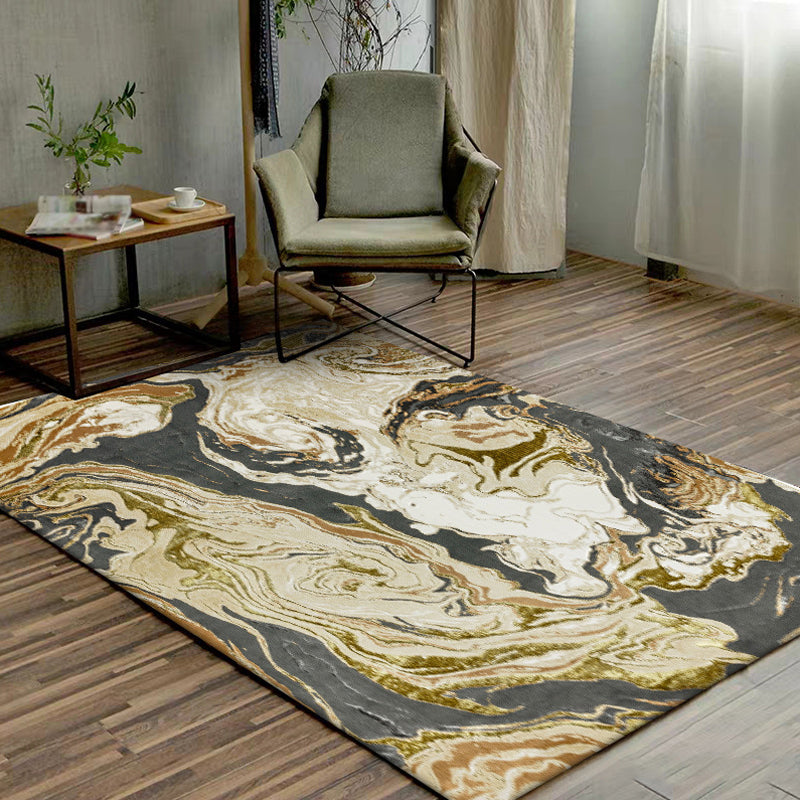 Gold Abstract Area Rug Polyester Contemporary Rug Washable Anti-Slip Backing Rug for Decoration Gold Clearhalo 'Area Rug' 'Rug' 1870306