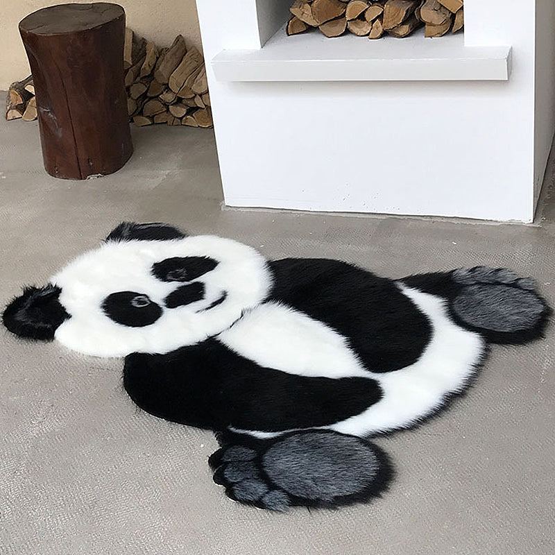 Modernism Panda Pattern Rug Black and White Polyester Rug Non-Slip Pet Friendly Washable Carpet for Living Room Clearhalo 'Area Rug' 'Casual' 'Rugs' Rug' 1870341