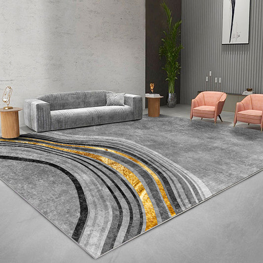Modern Bedroom Rug Grey Abstract Swirl Stripe Pattern Rug Polyester Washable Non-Slip Pet Friendly Carpet Dark Gray Clearhalo 'Area Rug' 'Modern' 'Rugs' Rug' 1870386