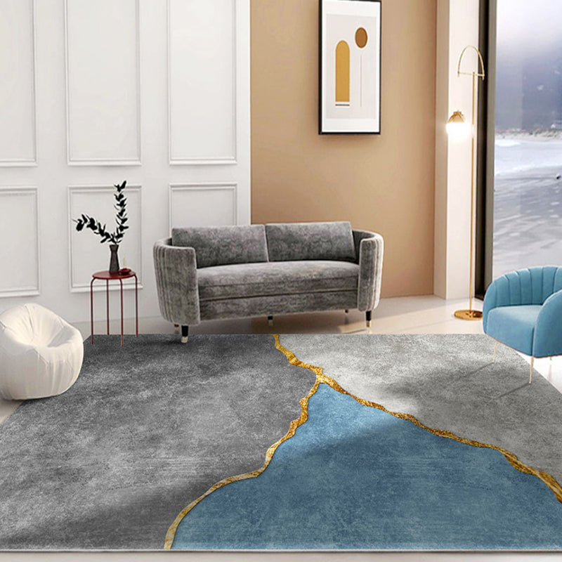 Modern Bedroom Rug Grey Abstract Swirl Stripe Pattern Rug Polyester Washable Non-Slip Pet Friendly Carpet Blue Clearhalo 'Area Rug' 'Modern' 'Rugs' Rug' 1870394
