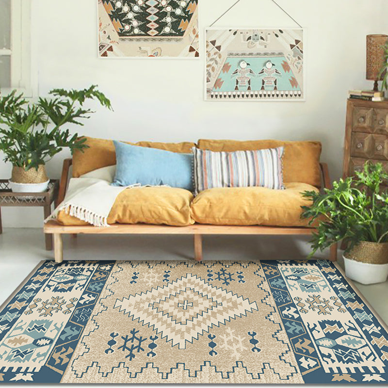 Brown and Blue Bohemian Rug Synthetics Tribal Rhombus Pattern Rug Pet Friendly Washable Non-Slip Area Rug for Decoration Clearhalo 'Area Rug' 'Rugs' 'Southwestern' Rug' 1870410