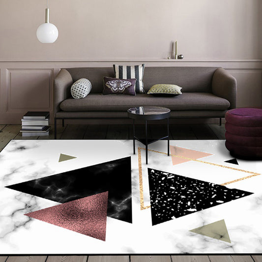 Novelty Triangle Pattern Rug with Marble Surface White Polyester Area Rug Non-Slip Washable Carpet for Living Room Black Clearhalo 'Area Rug' 'Modern' 'Rugs' Rug' 1870433