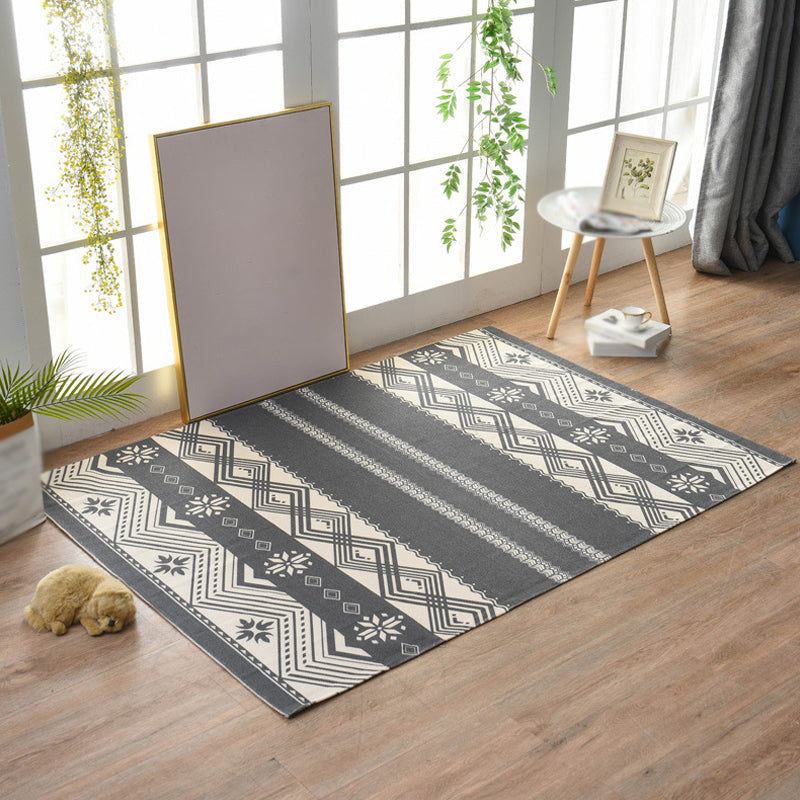 Traditional Tribal Striped Pattern Rug Multicoloured Bohemian Rug Flax Pet Friendly Washable Non-Slip Area Rug for Bedroom Black 3'11" x 5'11" Clearhalo 'Area Rug' 'Bohemian' 'Rugs' Rug' 1870505
