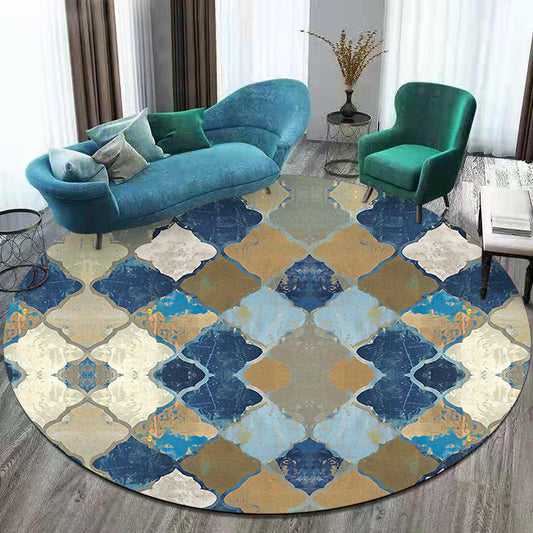 Blue Moroccan Area Rug Polyester Albany Geometric Ogee Pattern Rug Pet Friendly Washable Non-Slip Area Rug for Bedroom Clearhalo 'Area Rug' 'Moroccan' 'Rugs' Rug' 1870531