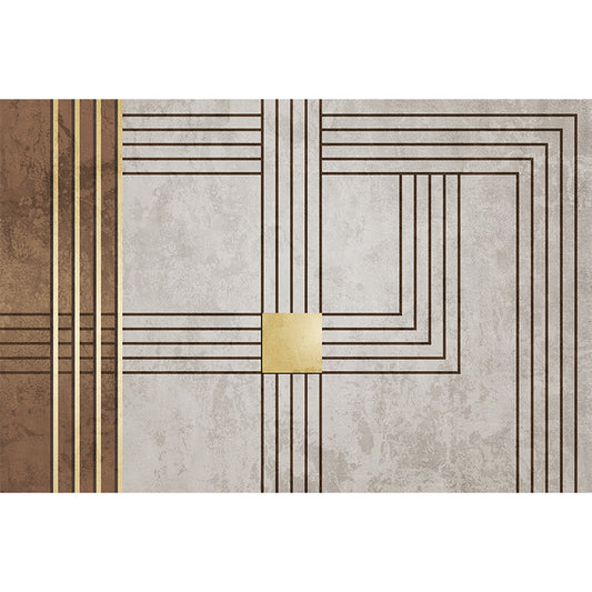 Grey and Camel Modern Rug Polyester Geometric and Stripe Pattern Rug Pet Friendly Washable Non-Slip Area Rug for Drawing Room Clearhalo 'Area Rug' 'Modern' 'Rugs' Rug' 1870550