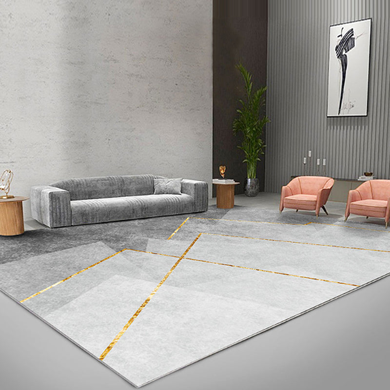 Grey Geometrical Pattern Area Rug with Stripe Synthetics Modernist Rug Washable Anti-Slip Backing Rug for Parlor Grey Clearhalo 'Area Rug' 'Rug' 1870627