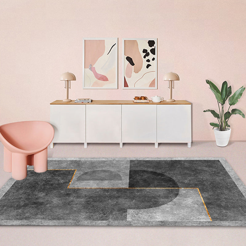 Grey Geometrical Pattern Area Rug with Stripe Synthetics Modernist Rug Washable Anti-Slip Backing Rug for Parlor Black Clearhalo 'Area Rug' 'Rug' 1870637