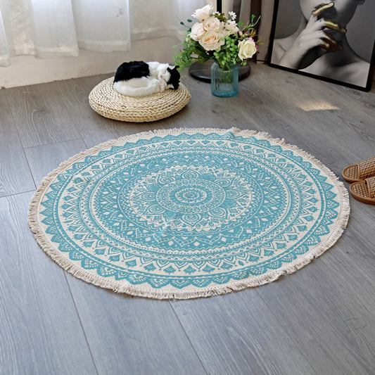 Floral Pattern Rug Flax Moroccan Rug Pet Friendly Washable Non-Slip Area Rug for Living Room Blue 2'11" x 2'11" Clearhalo 'Area Rug' 'Moroccan' 'Rugs' Rug' 1870666