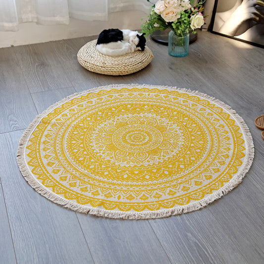 Floral Pattern Rug Flax Moroccan Rug Pet Friendly Washable Non-Slip Area Rug for Living Room Yellow 2'11" x 2'11" Clearhalo 'Area Rug' 'Moroccan' 'Rugs' Rug' 1870669