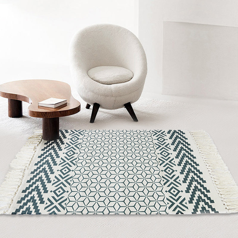 White and Blue Bedroom Rug Southwestern Tribal Striped Pattern Rug Cotton Anti-Slip Backing Washable Area Rug Blue 2' x 2'11" Clearhalo 'Area Rug' 'Rugs' 'Southwestern' Rug' 1870680