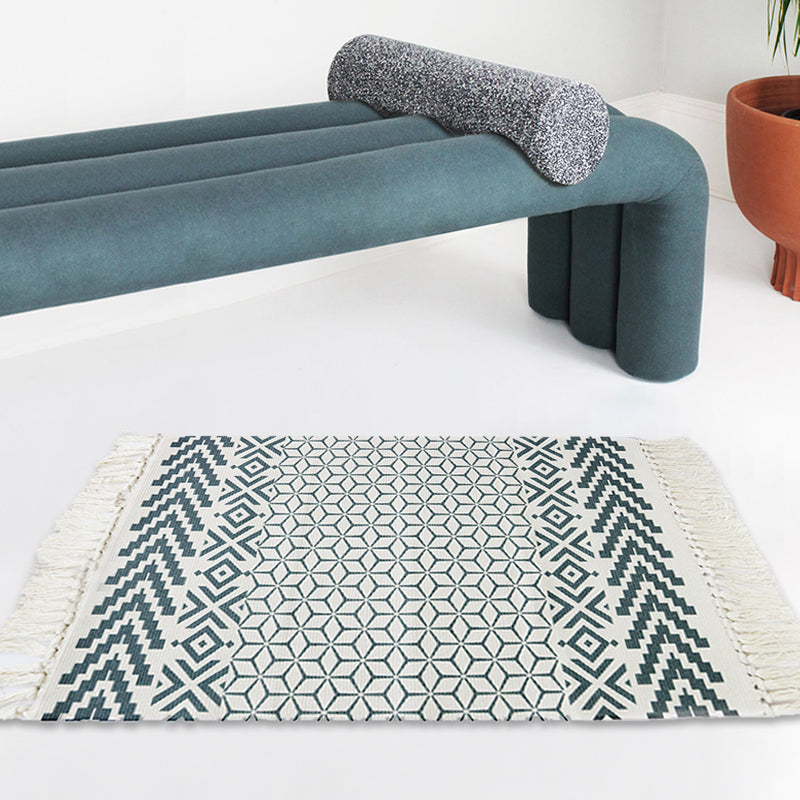 White and Blue Bedroom Rug Southwestern Tribal Striped Pattern Rug Cotton Anti-Slip Backing Washable Area Rug Clearhalo 'Area Rug' 'Rugs' 'Southwestern' Rug' 1870681