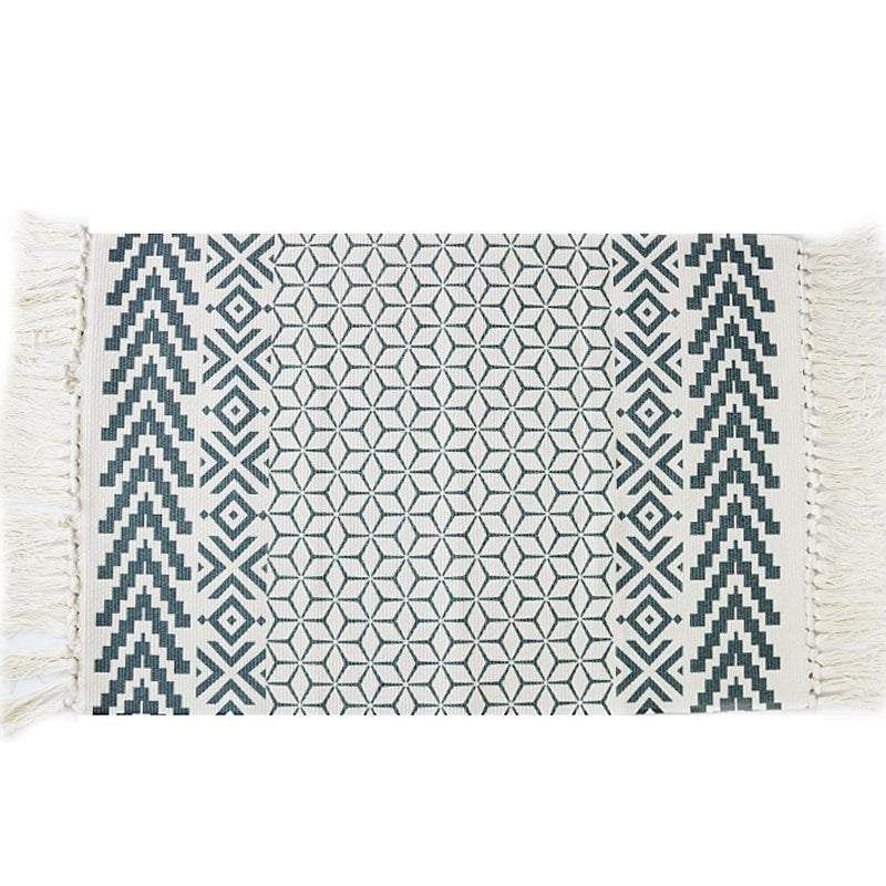 White and Blue Bedroom Rug Southwestern Tribal Striped Pattern Rug Cotton Anti-Slip Backing Washable Area Rug Clearhalo 'Area Rug' 'Rugs' 'Southwestern' Rug' 1870682