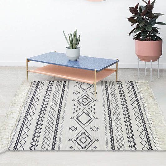 White and Blue Bedroom Rug Southwestern Tribal Striped Pattern Rug Cotton Anti-Slip Backing Washable Area Rug White 2' x 2'11" Clearhalo 'Area Rug' 'Rugs' 'Southwestern' Rug' 1870684