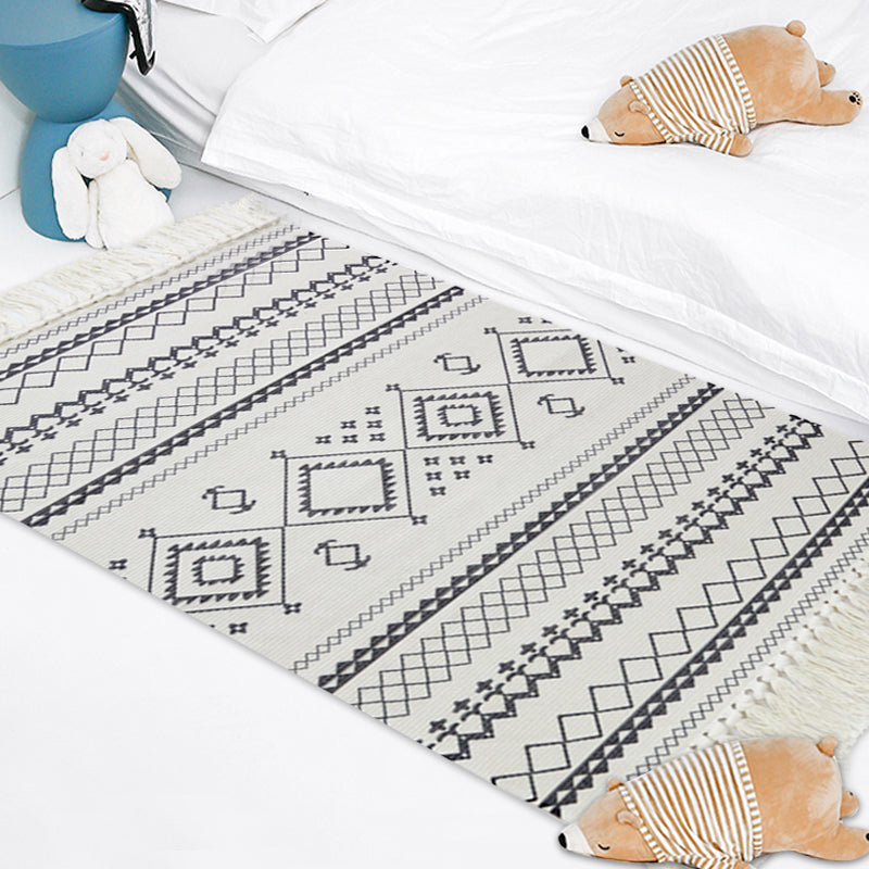 White and Blue Bedroom Rug Southwestern Tribal Striped Pattern Rug Cotton Anti-Slip Backing Washable Area Rug Clearhalo 'Area Rug' 'Rugs' 'Southwestern' Rug' 1870685