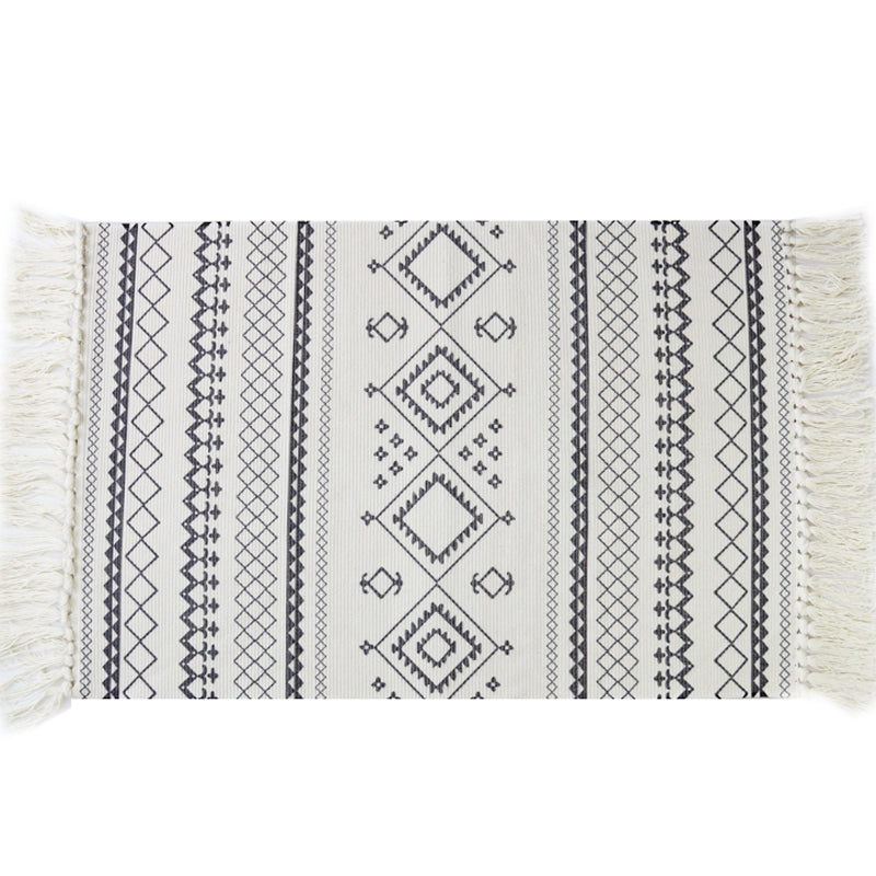 White and Blue Bedroom Rug Southwestern Tribal Striped Pattern Rug Cotton Anti-Slip Backing Washable Area Rug Clearhalo 'Area Rug' 'Rugs' 'Southwestern' Rug' 1870686