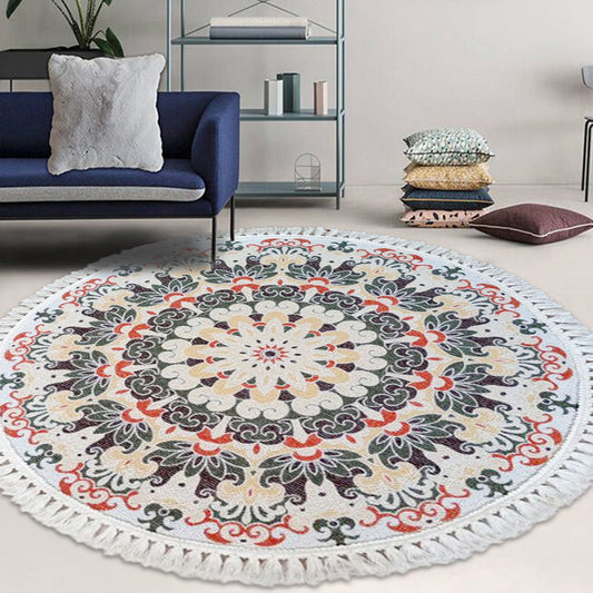 Multicoloured Floral Pattern Rug Flax Moroccan Rug Pet Friendly Washable Non-Slip Area Rug for Living Room Green 3'3" x 3'3" Clearhalo 'Area Rug' 'Moroccan' 'Rugs' Rug' 1870747
