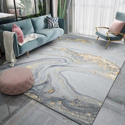 Modernism Abstract Rug Grey Polyester Rug Non-Slip Pet Friendly Washable Carpet for Living Room