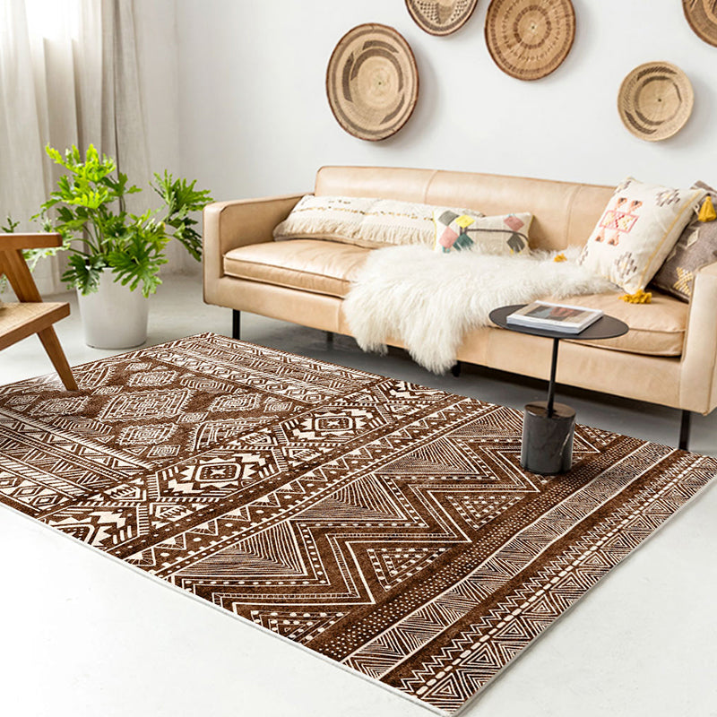 Multi-Colored Home Rug Bohemian Tribal Geometrical Pattern Rug Synthetics Machine Washable Non-Slip Backing Area Rug Brown Clearhalo 'Area Rug' 'Bohemian' 'Rugs' Rug' 1870812