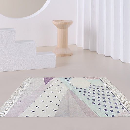 Grey and Beige Abstract Rug Cotton Nordic Rug Washable Non-Slip Pet Friendly Carpet for Living Room Beige