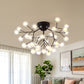 Thin Twig Bedroom Semi Ceiling Mount Light Metal Glass Modern Ceiling Lamp in Black 36 Black Clearhalo 'Ceiling Lights' 'Close To Ceiling Lights' 'Close to ceiling' 'Glass shade' 'Glass' 'Semi-flushmount' Lighting' 1870916