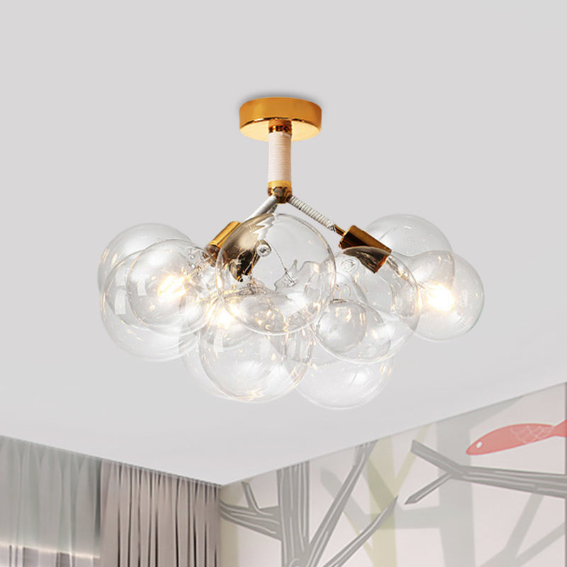 Child Bedroom Hallway Bubble Ceiling Light Clear Glass Simple Style Semi Flush Mount Light 3 Gold Clearhalo 'Ceiling Lights' 'Close To Ceiling Lights' 'Close to ceiling' 'Glass shade' 'Glass' 'Semi-flushmount' Lighting' 1870926