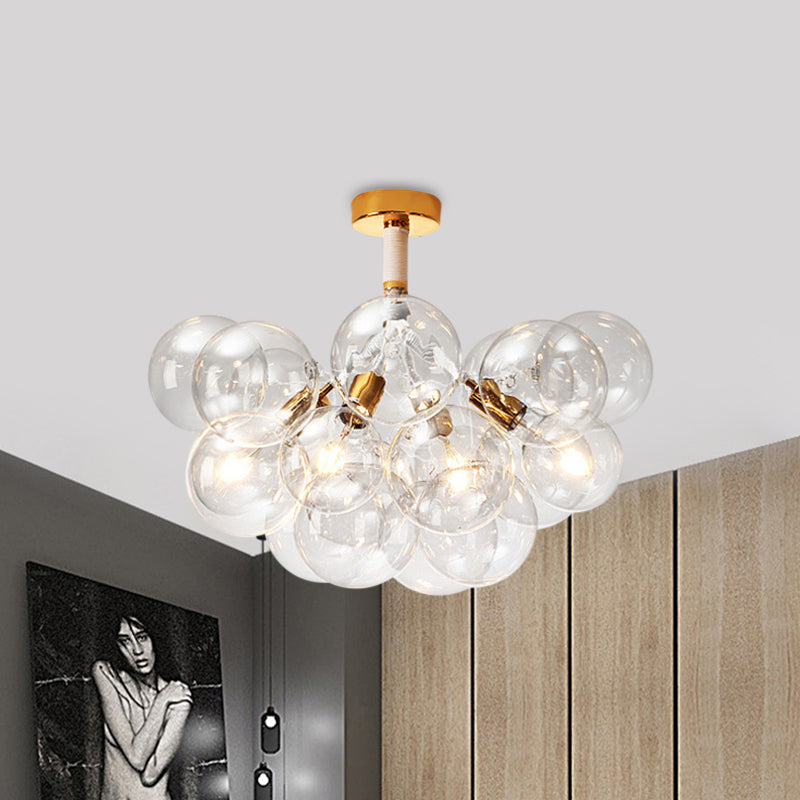 Child Bedroom Hallway Bubble Ceiling Light Clear Glass Simple Style Semi Flush Mount Light 4 Gold Clearhalo 'Ceiling Lights' 'Close To Ceiling Lights' 'Close to ceiling' 'Glass shade' 'Glass' 'Semi-flushmount' Lighting' 1870931