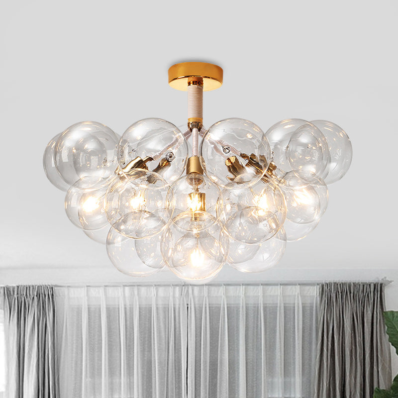 Child Bedroom Hallway Bubble Ceiling Light Clear Glass Simple Style Semi Flush Mount Light 6 Gold Clearhalo 'Ceiling Lights' 'Close To Ceiling Lights' 'Close to ceiling' 'Glass shade' 'Glass' 'Semi-flushmount' Lighting' 1870936