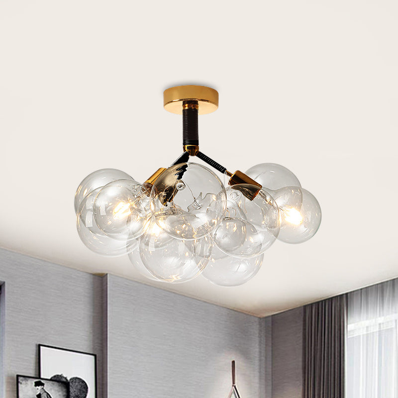 Contemporary Bubble Shape Semi Flush Ceiling Light Clear Glass Ceiling Lamp for Foyer Corridor 3 Black Clearhalo 'Ceiling Lights' 'Close To Ceiling Lights' 'Close to ceiling' 'Glass shade' 'Glass' 'Island Lights' 'Semi-flushmount' Lighting' 1870953
