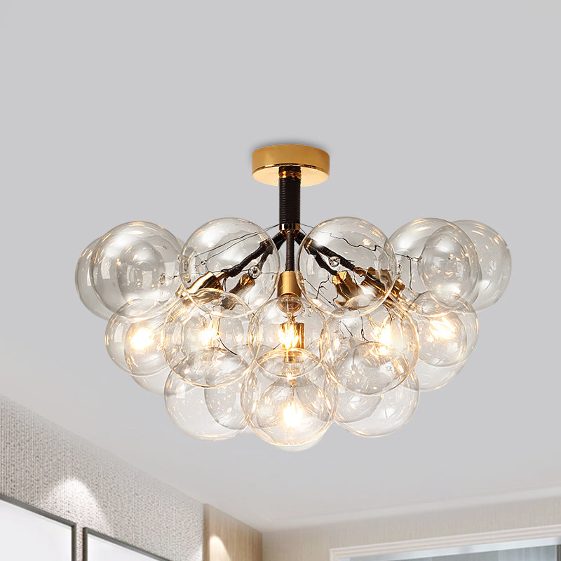 Contemporary Bubble Shape Semi Flush Ceiling Light Clear Glass Ceiling Lamp for Foyer Corridor 6 Black Clearhalo 'Ceiling Lights' 'Close To Ceiling Lights' 'Close to ceiling' 'Glass shade' 'Glass' 'Island Lights' 'Semi-flushmount' Lighting' 1870963