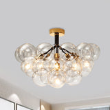 Contemporary Bubble Shape Semi Flush Ceiling Light Clear Glass Ceiling Lamp for Foyer Corridor 6 Black Clearhalo 'Ceiling Lights' 'Close To Ceiling Lights' 'Close to ceiling' 'Glass shade' 'Glass' 'Island Lights' 'Semi-flushmount' Lighting' 1870963
