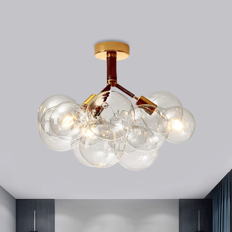 Contemporary Bubble Shape Semi Flush Ceiling Light Clear Glass Ceiling Lamp for Foyer Corridor 3 Brown Clearhalo 'Ceiling Lights' 'Close To Ceiling Lights' 'Close to ceiling' 'Glass shade' 'Glass' 'Island Lights' 'Semi-flushmount' Lighting' 1870968
