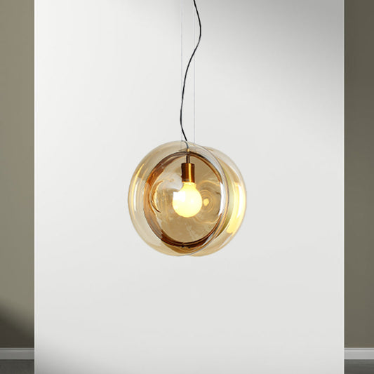 1 Head Sphere Pendant Light Contemporary Glass Pendant Lamp with Brass Ring for Restaurant Amber Clearhalo 'Ceiling Lights' 'Glass shade' 'Glass' 'Modern Pendants' 'Modern' 'Pendant Lights' 'Pendants' Lighting' 1871205