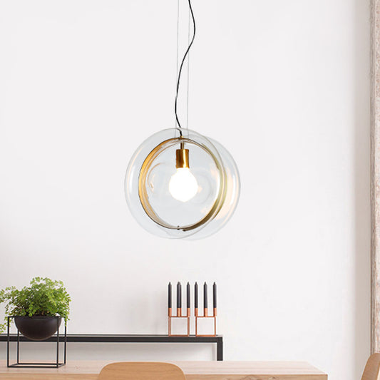 1 Head Sphere Pendant Light Contemporary Glass Pendant Lamp with Brass Ring for Restaurant Clearhalo 'Ceiling Lights' 'Glass shade' 'Glass' 'Modern Pendants' 'Modern' 'Pendant Lights' 'Pendants' Lighting' 1871211