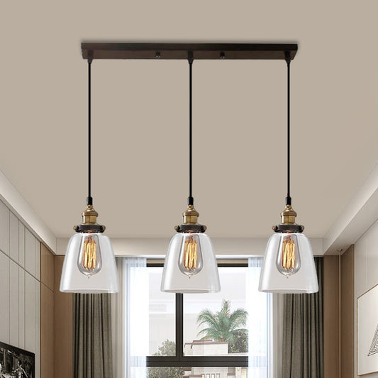 Cone/Bowl Smoked Glass Multi-Light Pendant Industrial 3-Light Coffee Shop Hanging Lamp, Linear/Round Canopy Smoke Gray Bowl Linear Clearhalo 'Ceiling Lights' 'Glass shade' 'Glass' 'Industrial Pendants' 'Industrial' 'Middle Century Pendants' 'Pendant Lights' 'Pendants' 'Tiffany' Lighting' 1871269