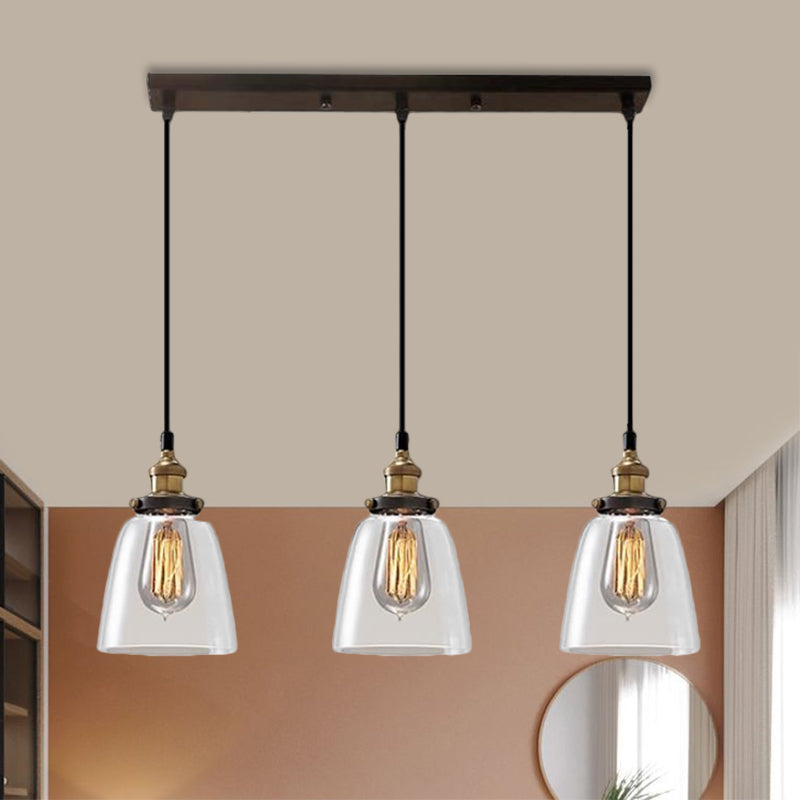 Cone/Bowl Smoked Glass Multi-Light Pendant Industrial 3-Light Coffee Shop Hanging Lamp, Linear/Round Canopy Clearhalo 'Ceiling Lights' 'Glass shade' 'Glass' 'Industrial Pendants' 'Industrial' 'Middle Century Pendants' 'Pendant Lights' 'Pendants' 'Tiffany' Lighting' 1871271