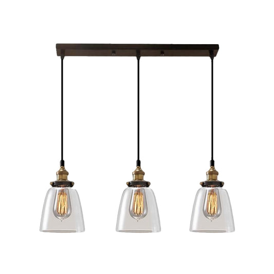 Cone/Bowl Smoked Glass Multi-Light Pendant Industrial 3-Light Coffee Shop Hanging Lamp, Linear/Round Canopy Clearhalo 'Ceiling Lights' 'Glass shade' 'Glass' 'Industrial Pendants' 'Industrial' 'Middle Century Pendants' 'Pendant Lights' 'Pendants' 'Tiffany' Lighting' 1871272