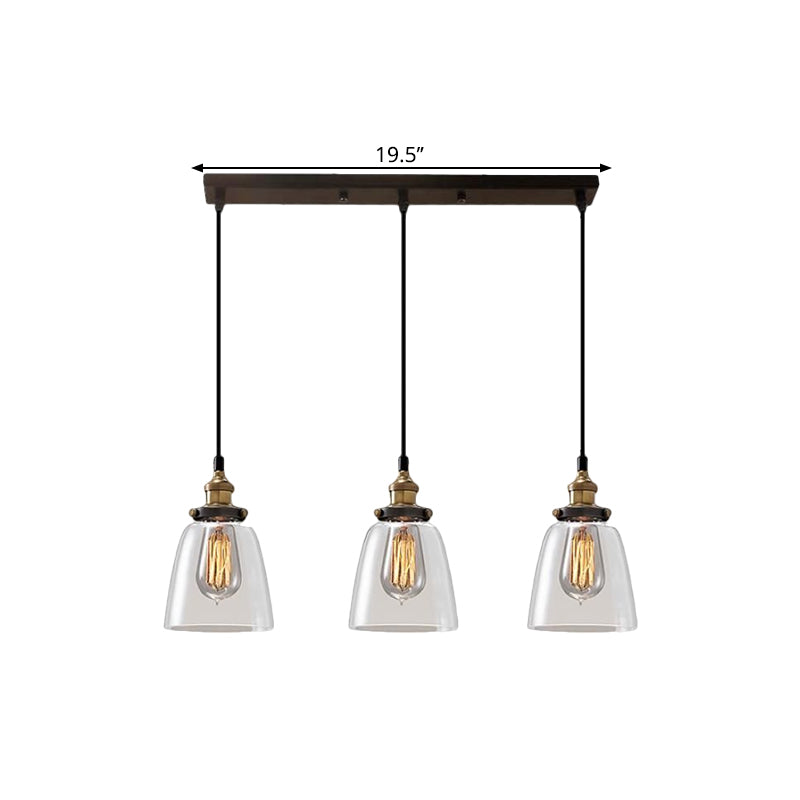 Cone/Bowl Smoked Glass Multi-Light Pendant Industrial 3-Light Coffee Shop Hanging Lamp, Linear/Round Canopy Clearhalo 'Ceiling Lights' 'Glass shade' 'Glass' 'Industrial Pendants' 'Industrial' 'Middle Century Pendants' 'Pendant Lights' 'Pendants' 'Tiffany' Lighting' 1871273