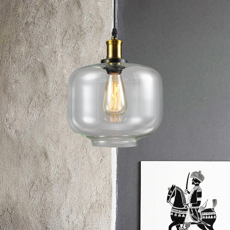 1 Light Cylinder/Dome/Schoolhouse Ceiling Pendant Light Vintage Brass Clear Glass Hanging Lamp for Indoor Clear F Clearhalo 'Ceiling Lights' 'Glass shade' 'Glass' 'Pendant Lights' 'Pendants' Lighting' 1871284