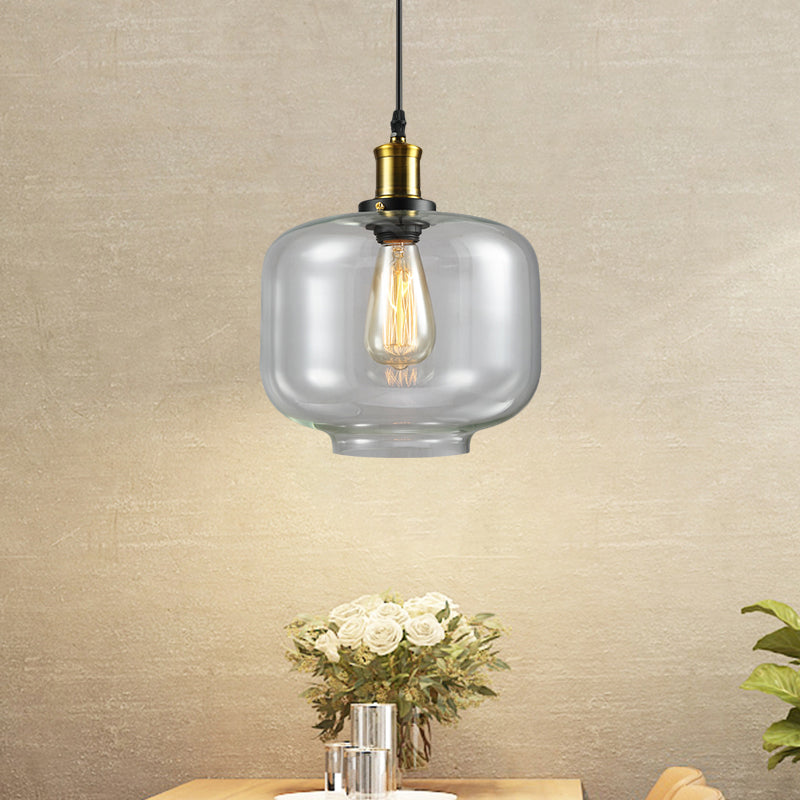 1 Light Cylinder/Dome/Schoolhouse Ceiling Pendant Light Vintage Brass Clear Glass Hanging Lamp for Indoor Clearhalo 'Ceiling Lights' 'Glass shade' 'Glass' 'Pendant Lights' 'Pendants' Lighting' 1871285