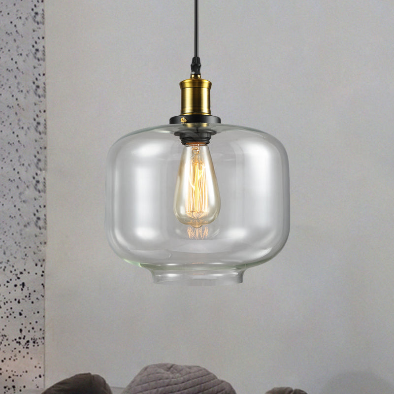 1 Light Cylinder/Dome/Schoolhouse Ceiling Pendant Light Vintage Brass Clear Glass Hanging Lamp for Indoor Clearhalo 'Ceiling Lights' 'Glass shade' 'Glass' 'Pendant Lights' 'Pendants' Lighting' 1871286