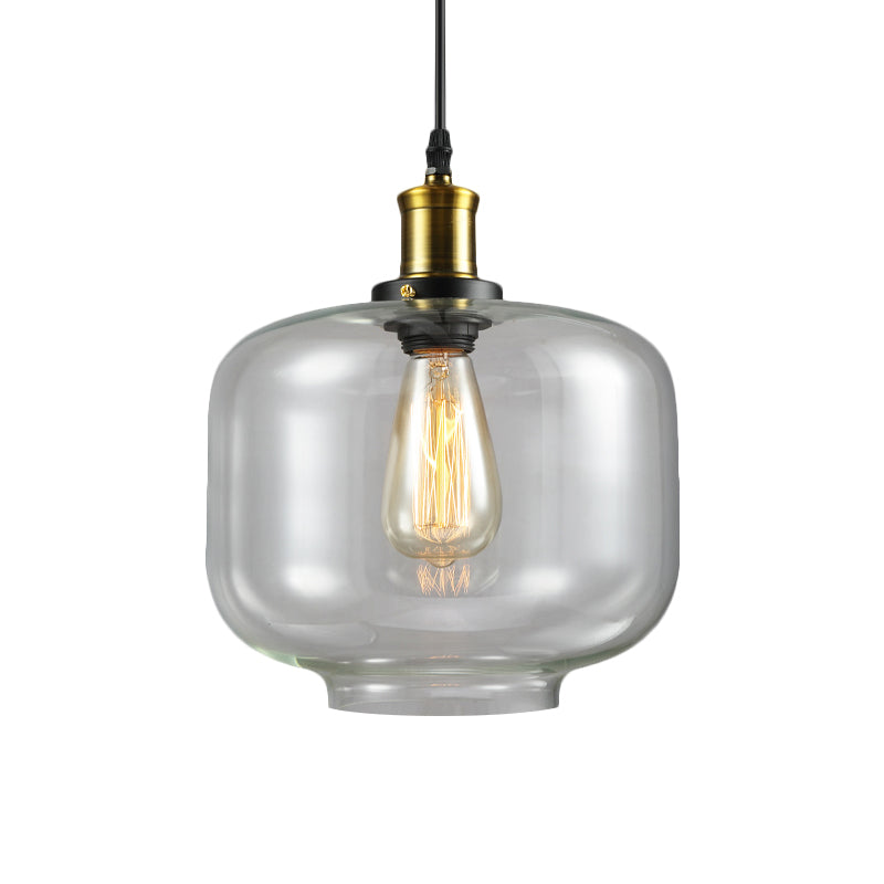 1 Light Cylinder/Dome/Schoolhouse Ceiling Pendant Light Vintage Brass Clear Glass Hanging Lamp for Indoor Clearhalo 'Ceiling Lights' 'Glass shade' 'Glass' 'Pendant Lights' 'Pendants' Lighting' 1871287