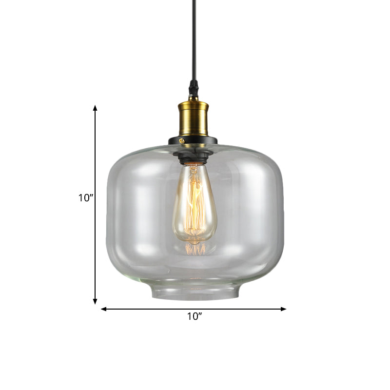 1 Light Cylinder/Dome/Schoolhouse Ceiling Pendant Light Vintage Brass Clear Glass Hanging Lamp for Indoor Clearhalo 'Ceiling Lights' 'Glass shade' 'Glass' 'Pendant Lights' 'Pendants' Lighting' 1871288