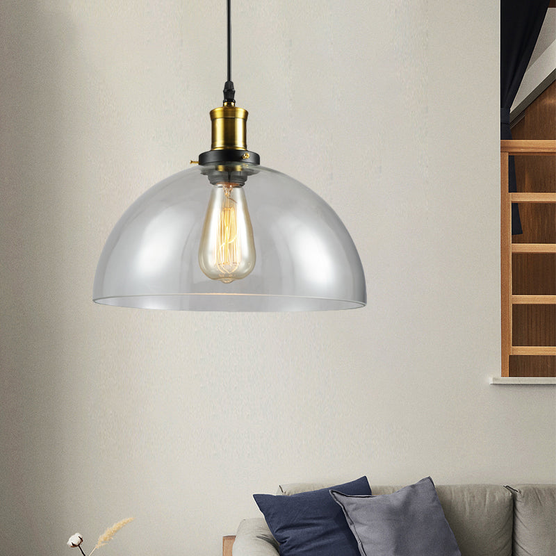 1 Light Cylinder/Dome/Schoolhouse Ceiling Pendant Light Vintage Brass Clear Glass Hanging Lamp for Indoor Clear D Clearhalo 'Ceiling Lights' 'Glass shade' 'Glass' 'Pendant Lights' 'Pendants' Lighting' 1871294