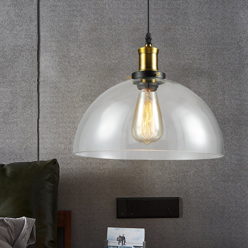 1 Light Cylinder/Dome/Schoolhouse Ceiling Pendant Light Vintage Brass Clear Glass Hanging Lamp for Indoor Clearhalo 'Ceiling Lights' 'Glass shade' 'Glass' 'Pendant Lights' 'Pendants' Lighting' 1871295
