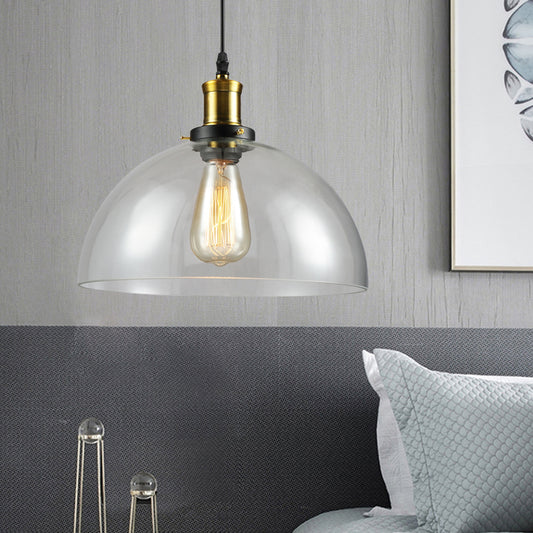 1 Light Cylinder/Dome/Schoolhouse Ceiling Pendant Light Vintage Brass Clear Glass Hanging Lamp for Indoor Clearhalo 'Ceiling Lights' 'Glass shade' 'Glass' 'Pendant Lights' 'Pendants' Lighting' 1871296