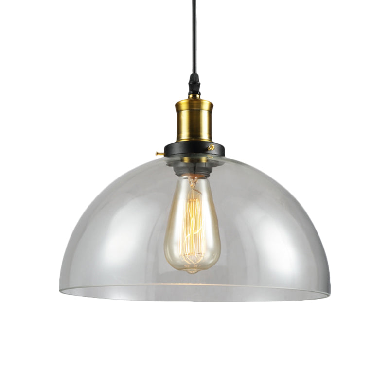 1 Light Cylinder/Dome/Schoolhouse Ceiling Pendant Light Vintage Brass Clear Glass Hanging Lamp for Indoor Clearhalo 'Ceiling Lights' 'Glass shade' 'Glass' 'Pendant Lights' 'Pendants' Lighting' 1871297