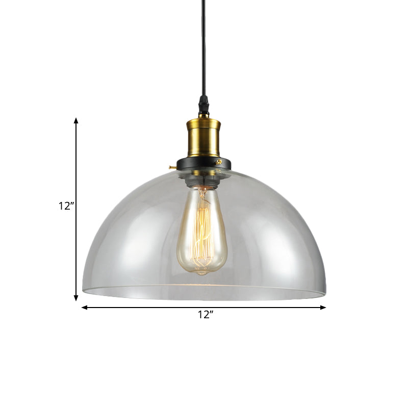 1 Light Cylinder/Dome/Schoolhouse Ceiling Pendant Light Vintage Brass Clear Glass Hanging Lamp for Indoor Clearhalo 'Ceiling Lights' 'Glass shade' 'Glass' 'Pendant Lights' 'Pendants' Lighting' 1871298