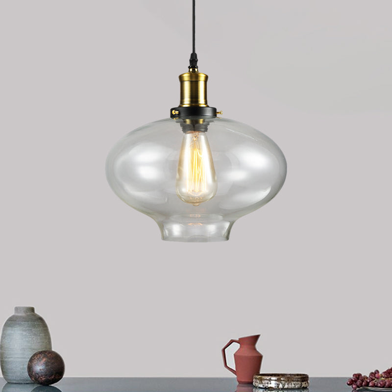 1 Light Cylinder/Dome/Schoolhouse Ceiling Pendant Light Vintage Brass Clear Glass Hanging Lamp for Indoor Clear C Clearhalo 'Ceiling Lights' 'Glass shade' 'Glass' 'Pendant Lights' 'Pendants' Lighting' 1871299
