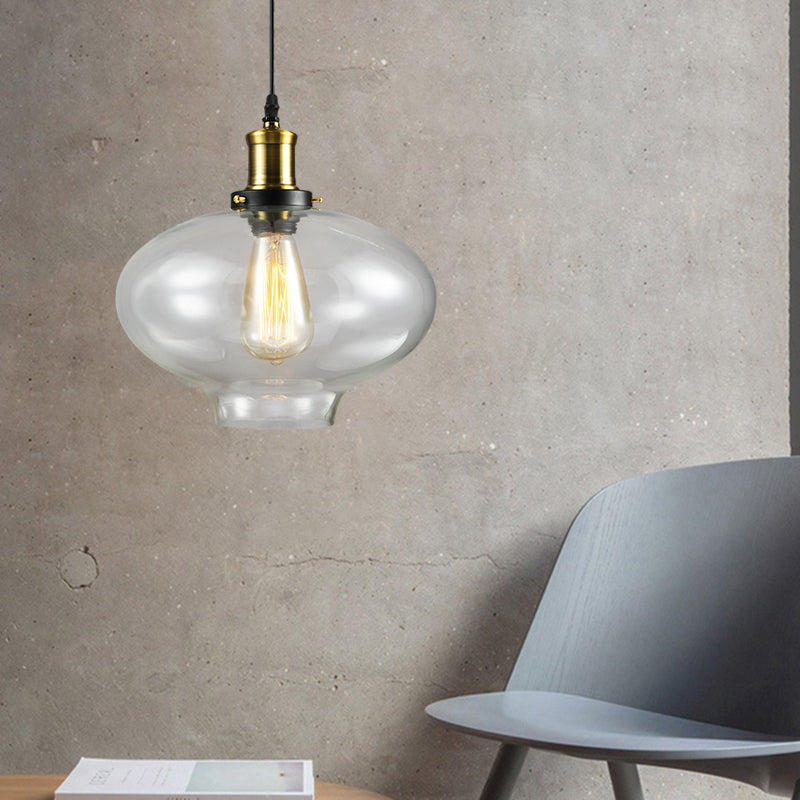 1 Light Cylinder/Dome/Schoolhouse Ceiling Pendant Light Vintage Brass Clear Glass Hanging Lamp for Indoor Clearhalo 'Ceiling Lights' 'Glass shade' 'Glass' 'Pendant Lights' 'Pendants' Lighting' 1871300