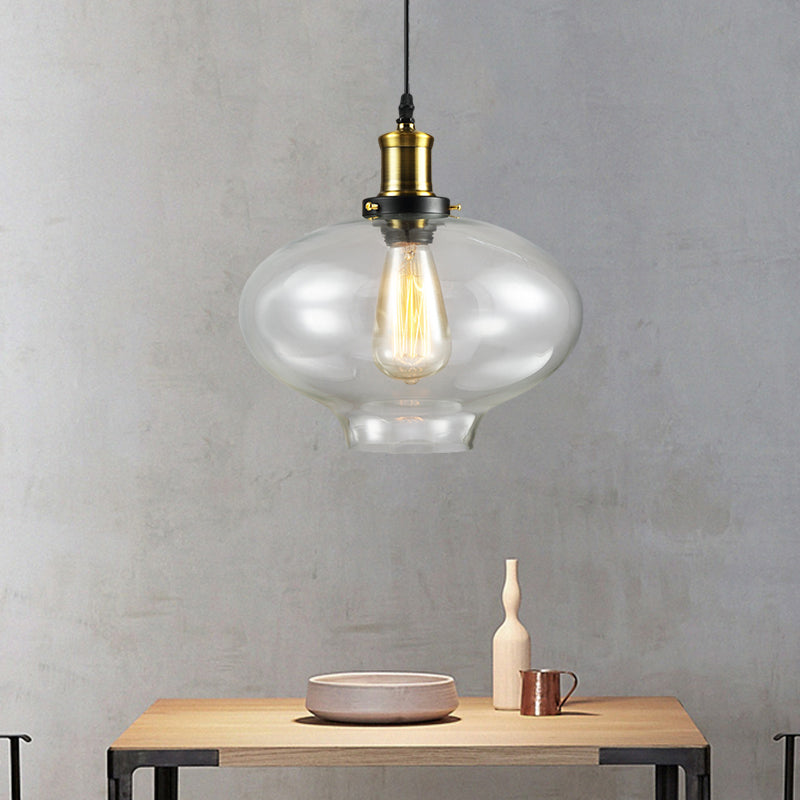 1 Light Cylinder/Dome/Schoolhouse Ceiling Pendant Light Vintage Brass Clear Glass Hanging Lamp for Indoor Clearhalo 'Ceiling Lights' 'Glass shade' 'Glass' 'Pendant Lights' 'Pendants' Lighting' 1871301